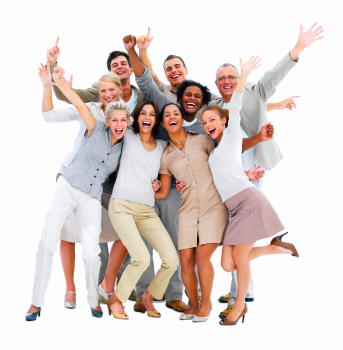 Happy business people laughing against white background yuri arcus Happy business people laughing against white background