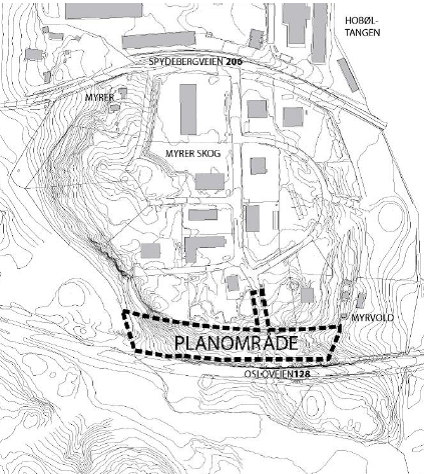 Kart over planområdet Myrer skog syd Kart over planområdet Myrer skog syd