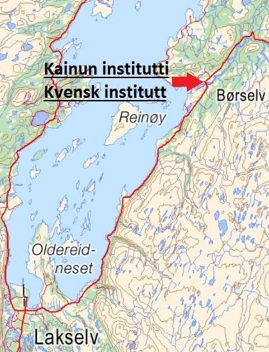 Kartillustrasjon over Kainun institutti – Kvensk institutt sin geografiske plassering