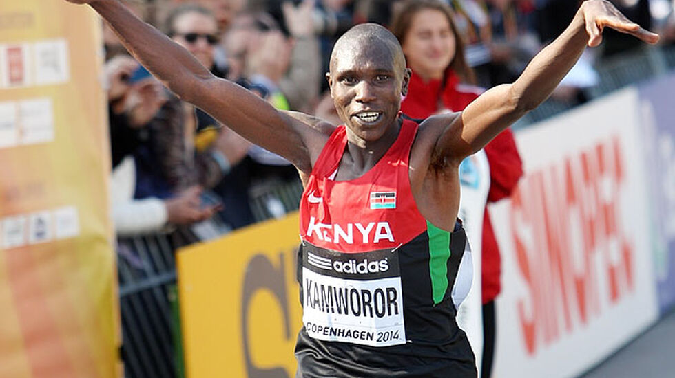 Geoffrey Kipsang Kamworor vinner VM i halvmaraton i København 2014. Foto: Kjell Vigestad