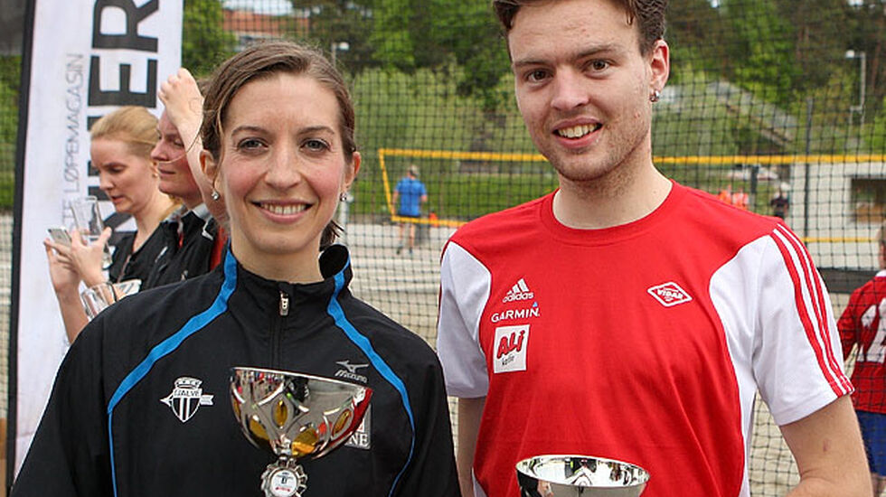 Vinnerne på 10 km: Annie Bersagel, Tjalve og Mathias Nipen, SK Vidar.