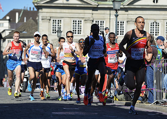Norge stilte med to mannlige løpere - Urige Buta og Håkon Brox - under maratonløpet i EM i Zürich. (Foto: Bjørn Johannessen)