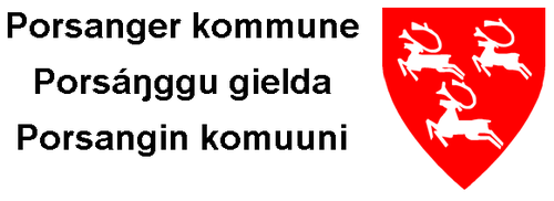 Porsanger kommunes logo med respråklig tekst