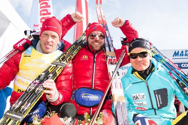 Aukland Gjerdalen og Pettersen tok de tre første plassene i fjorårets Marcialonga. Foto:Magnus Osth