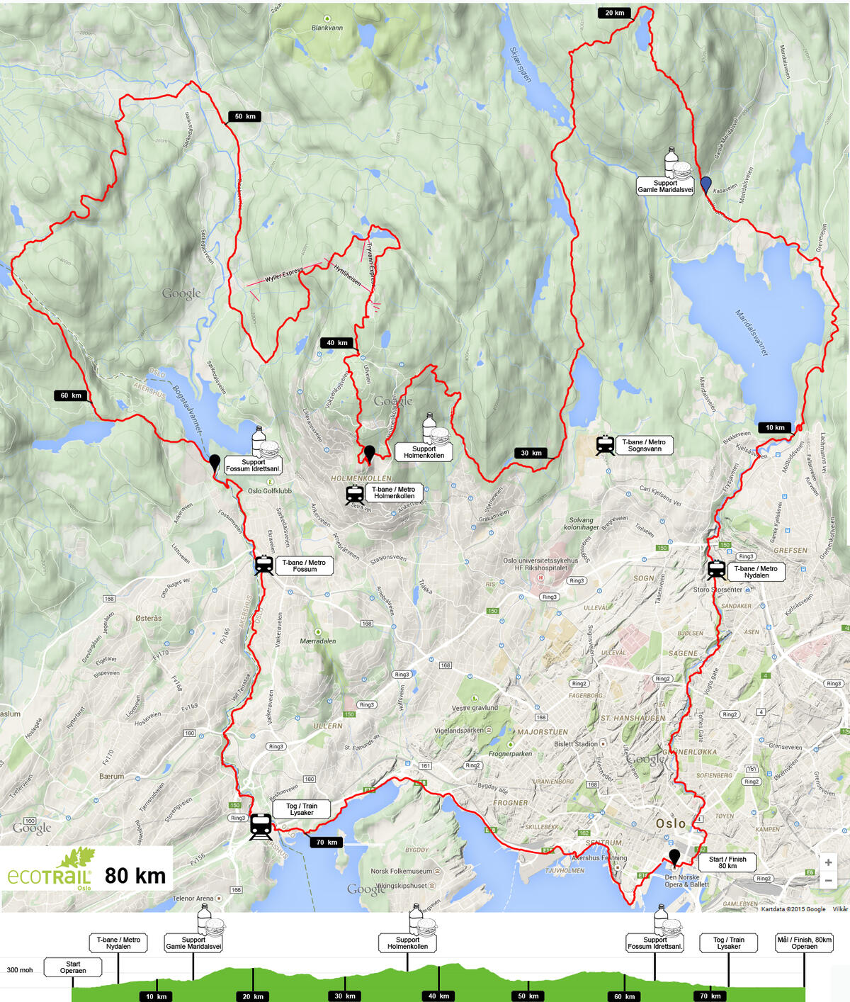 Løypekart 80km flatt
