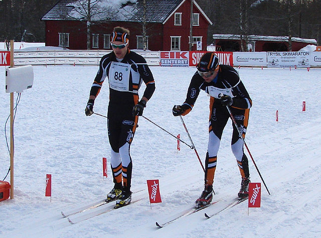 Espen Aleksander Sørli (til v.) og Tore Stengrundet var helt jevnbyrdige i fjorårets Trysil Skimaraton på Østby. (Foto: Frank Bjørseth)