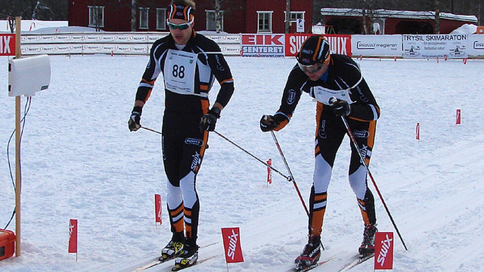 Espen Aleksander Sørli (til v.) og Tore Stengrundet var helt jevnbyrdige i fjorårets Trysil Skimaraton på Østby. (Foto: Frank Bjørseth)