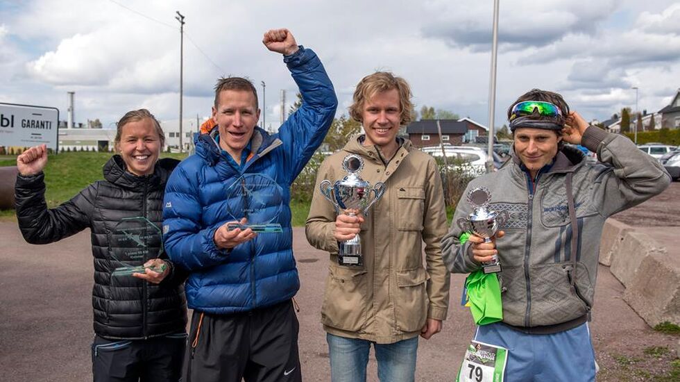 Marte Pedersen og Henning Pedersen vant 50 km, her sammen med nummer 2 og 3 i herreklassen (foto:Kai-Otto Melau).