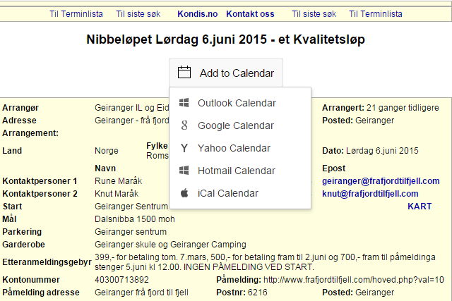 Lagg til arrangement fra Terminlista i din kalender
