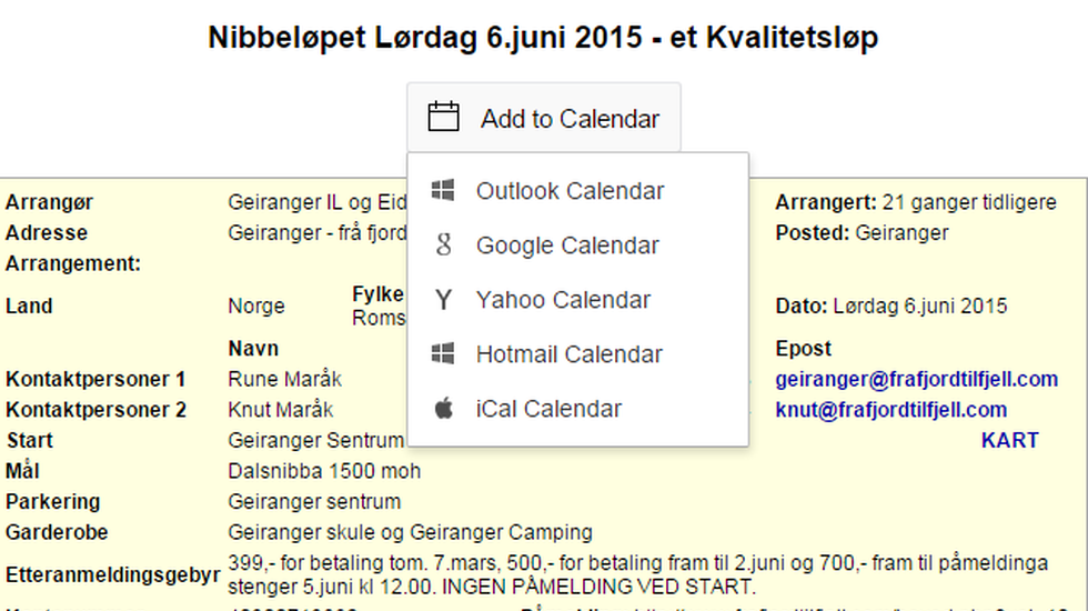 Lagg til arrangement fra Terminlista i din kalender