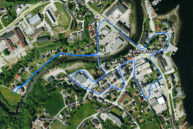 Løypekart for Ørasprinten. Runden er 2,5 km lang og løpes to ganger.