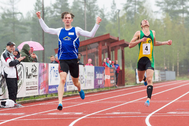 Mauritz Kåshagen fosset inn på 48.00 og vant  400 m med 31 hundedeler foran Andreas Roth under åpningstevnet i Trysil lørdag (Foto: Ola Matsson)