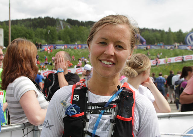 Marte Pedersen i mål til seier og løyperekord (foto: Finn Olsen).
