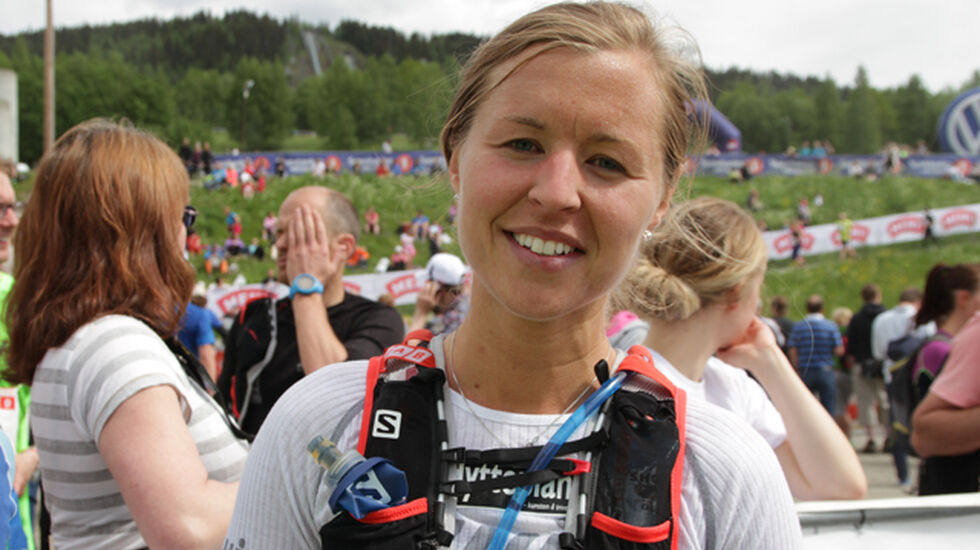 Marte Pedersen i mål til seier og løyperekord (foto: Finn Olsen).