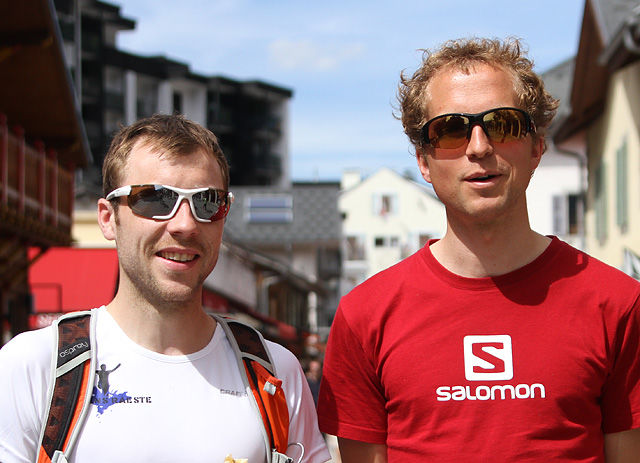 Stian Hovind-Angermund (til venstre) ble nummer to og Thorbjørn Ludvigsen nummer tre i KM Vertical i Chamonix. (Foto: Runar Gilberg)
