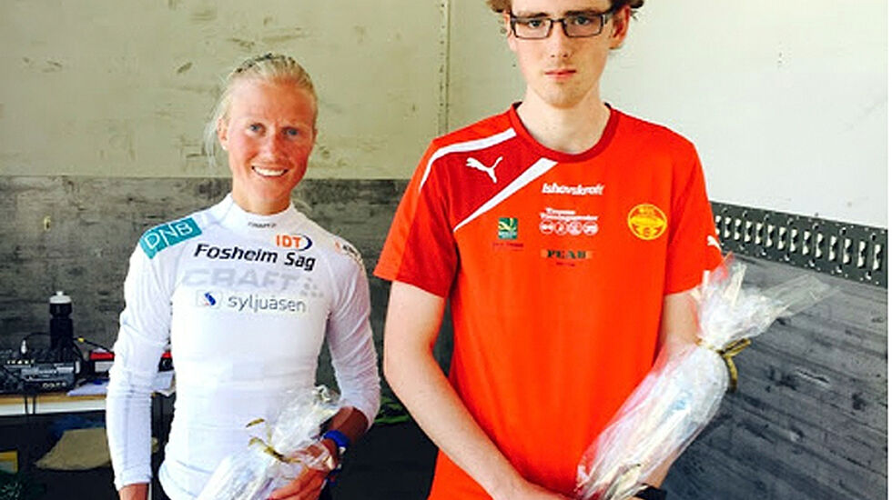 10 km-vinnerne Marthe Katrine Myhre, SK Vidar og Fredrik Sætran, BUL Tromsø. (Foto: Odd Erling Børstad)