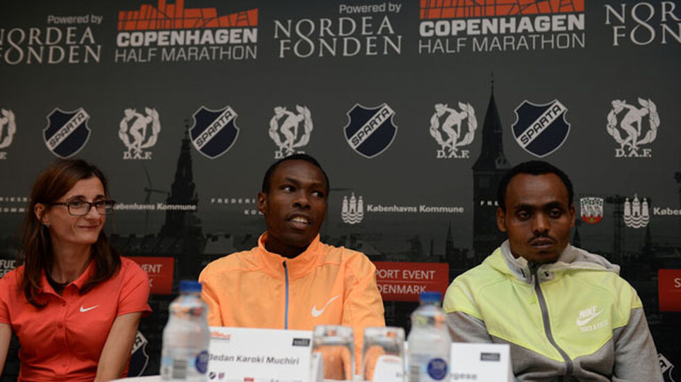 Christelle Daunay, Bedan Karoki Mucheri og Berhanu Legese. Foto: Lars Møller, arrangøren