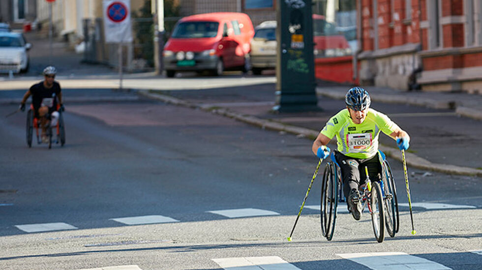 Trygve Larsen vinner NM Racing Rullestol over 10 km. Foto: Stian S. Møller