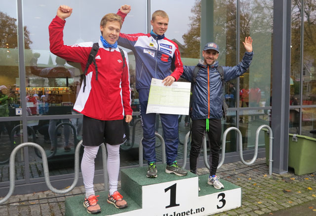 De tre raskeste i herreklassen. Det ble en tøff kamp om seieren i herreklassen der Markus Holter, Halden SK, vant på 7:24 ett sekund foran August Flø, SK Vidar 7:25. På 3. plass kom Håvard Solberg, Team Solberg med tiden 7.37.
