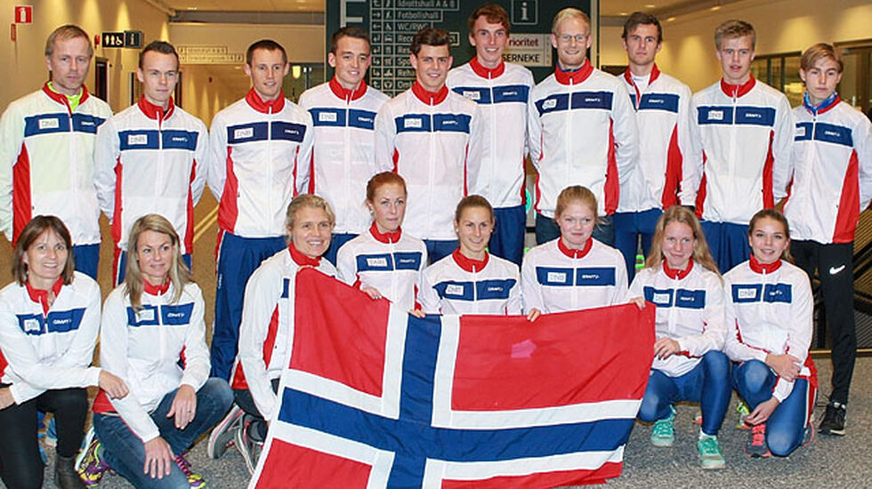 Lagbilde med nesten alle løpere på plass. Bare Jakob Ingebrigtsen og Live Solheimdal manglet da bildet ble tatt tidlig på ettermiddagen, men de kom senere på kvelden.