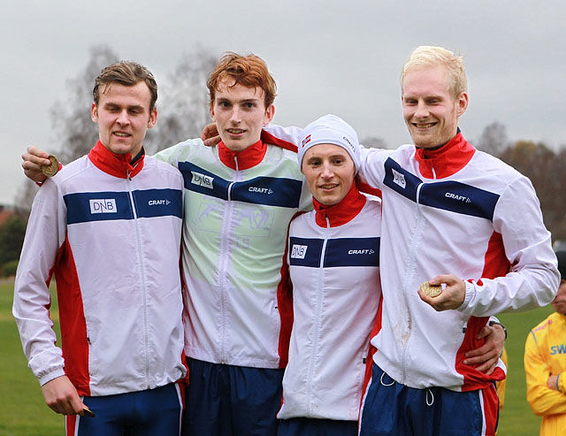 De norske løperne som fikk bronse i lagmesterskapet: fv. Erik Udø Pedersen, Marius Vedvik, Audun Nordtveit og Hans Kristian Fløystad.