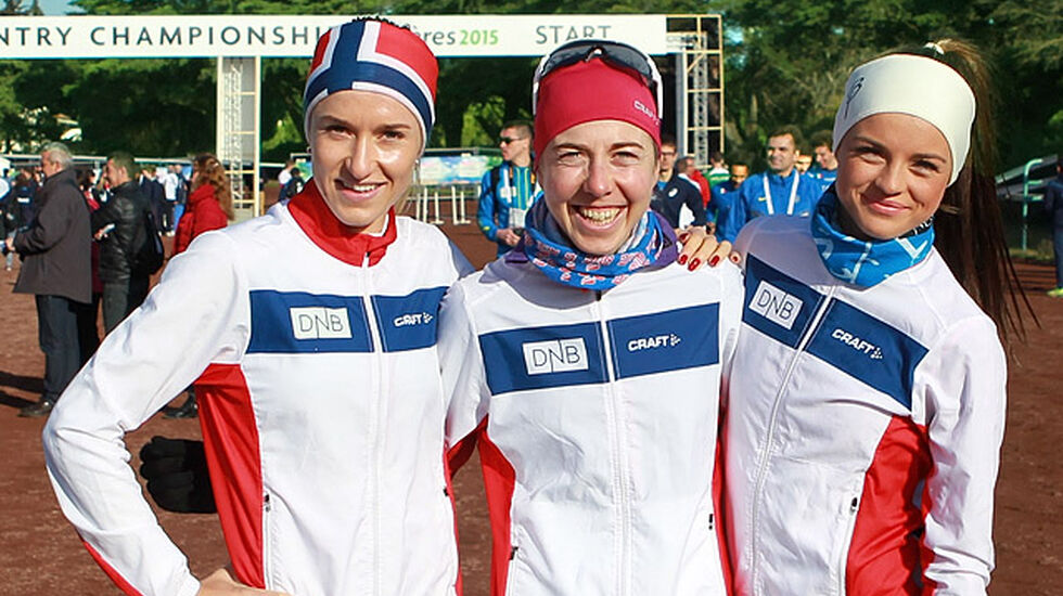Klar til start: De tre norske jentene i EM, Karoline Bjerkeli Grøvdal, Kristin Størmer Steira og Live Solheimdal.