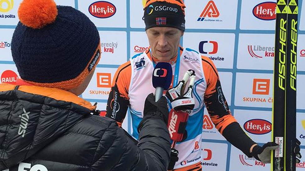  Petter Eliassen intervjues etter seieren. Foto:  Thomas Alsgaard 