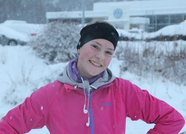 Selina Dybvik Kristoffersen fra Ålesund Friidrettsklubb vant 5 km kvinner på det 3. løpet i Ålesund vinterkarusell