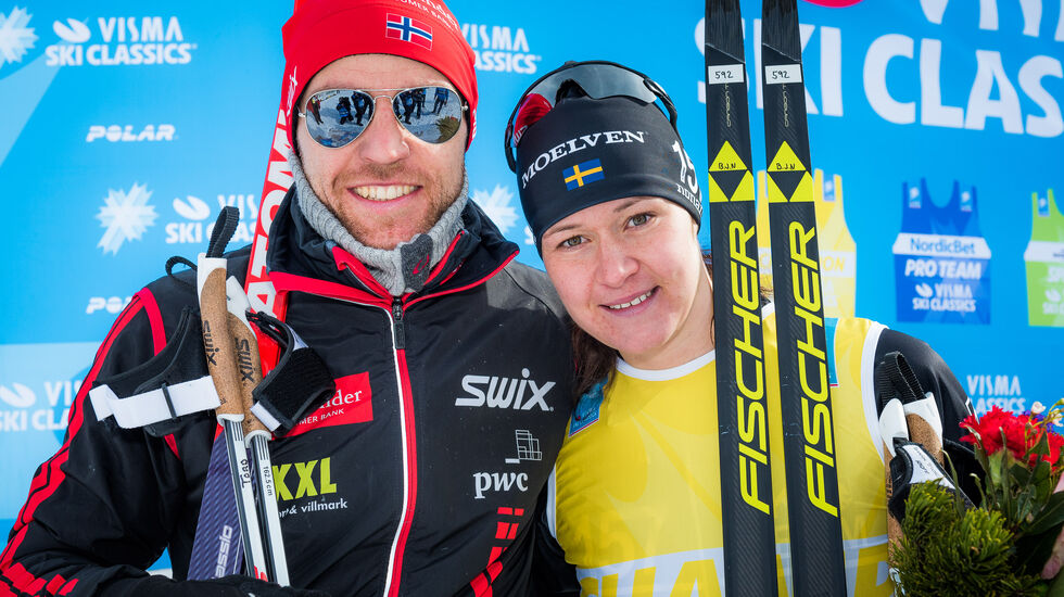 Britta Johansson Nordgren og Tord Asle Gjerdalen vant Ski Classics i Italia (arrangørfoto).