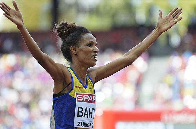 Meraf Bahta sørga for svensk rekord på 10 km. Her ser vi henne juble for EM-gull på 5000 m under EM i Zürich for to år siden. (Arkivfoto: Bjørn Johannessen) 