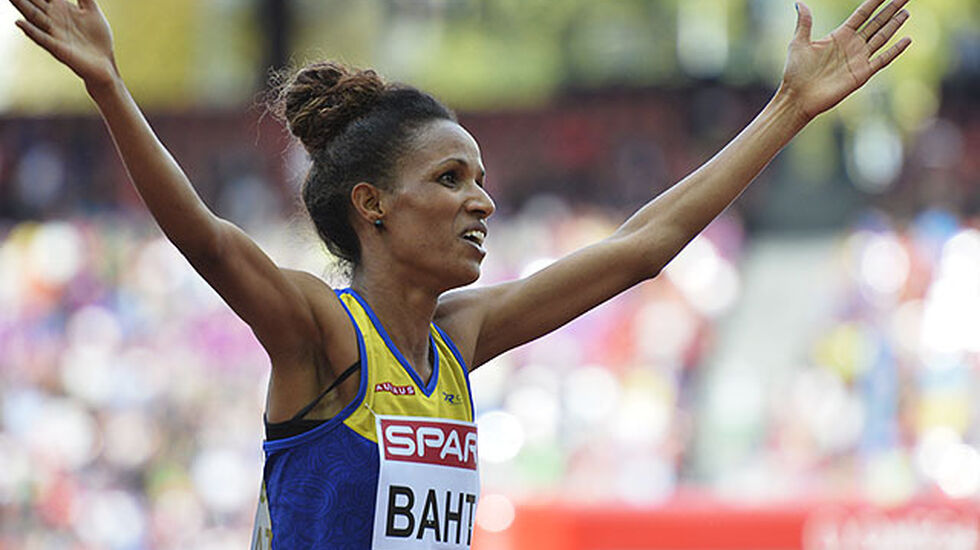 Meraf Bahta sørga for svensk rekord på 10 km. Her ser vi henne juble for EM-gull på 5000 m under EM i Zürich for to år siden. (Arkivfoto: Bjørn Johannessen) 