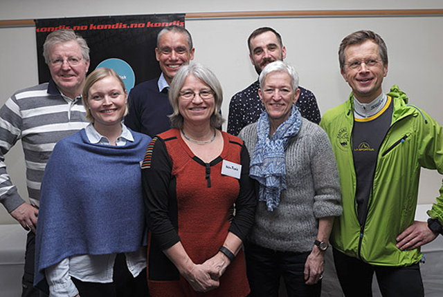 Det nye styret i Kondis. Bak fra venstre: Finn Olsen, president Tim Bennett, Claes Holmberg. Foran fra venstre : Tone Yvonne Killengreen, Helen Roald, visepresident Bodil Brå Alsvik og Christian Prestegård  ​Foto: Per Inge Østmoen