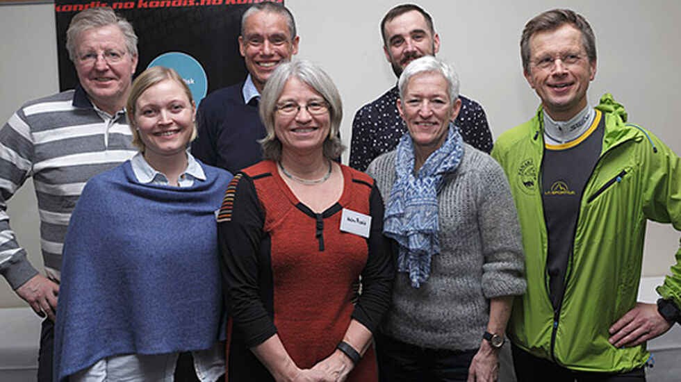 Det nye styret i Kondis. Bak fra venstre: Finn Olsen, president Tim Bennett, Claes Holmberg. Foran fra venstre : Tone Yvonne Killengreen, Helen Roald, visepresident Bodil Brå Alsvik og Christian Prestegård  ​Foto: Per Inge Østmoen