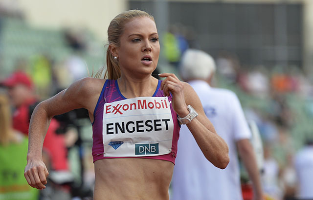 Kristine Eikrem Engeset sesongåpner på bane med å løpe 1500 m på Jessheim torsdag 2. juni. (Foto: Bjørn Johannessen)