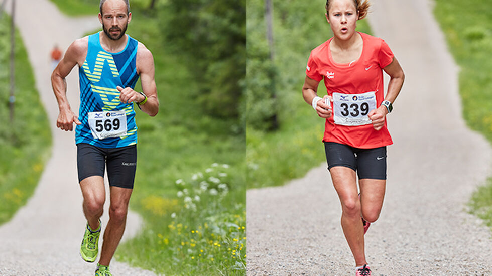 John Henry Strupstad, FIK Ren-Eng og Nicoline Baartvedt, IL Heming med seier i sikte i Nordmarka lørdag. (Foto: Stian Schløsser Møller)