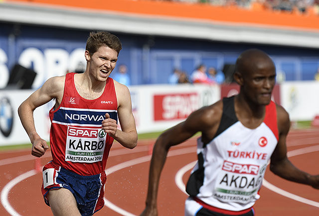 Tom Erling Kårbø åpnet hardt i første heat på 3000 m hinder, men ble til slutt den med best tid som ikke kom videre til finalen. (Foto: Bjørn Johannessen)