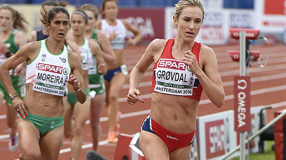 Karoline Bjerkeli Grøvdal i EM i Amsterdam. Foto: Bjørn Johannessen