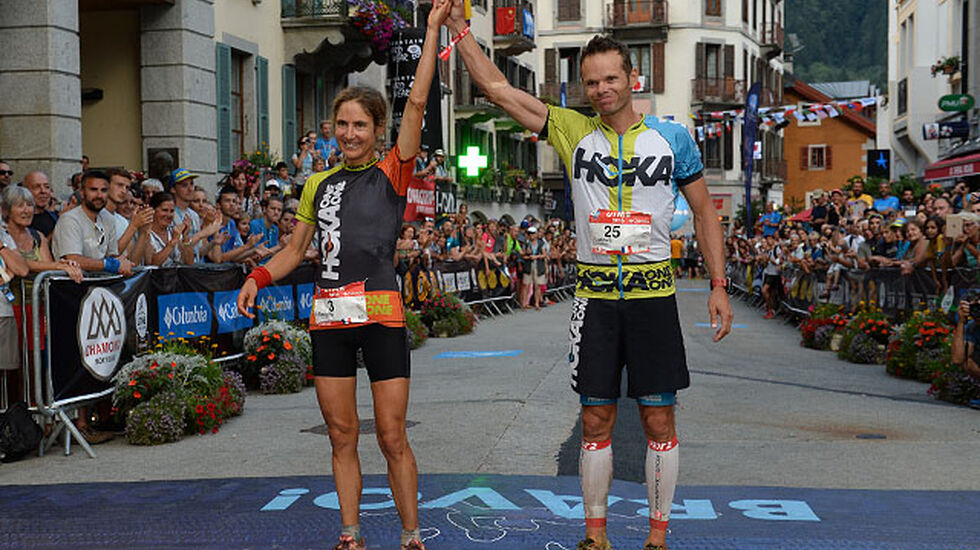 Vinnere av den 169 km lange UTMB-løypa ble Caroline Chaverot og Ludovic Pommeret. (Foto: UTMB/Pascal Tournaire)