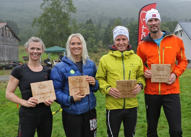 Fra venstre Gro Langstøyl Ulstein, X-Fit Ørsta. Stine Marie Løvoll, Follestaddalen IL. Sigve Høydahl, Bærums Verk IF. Runar Gretland, Hovdebygda IL. Foto: Martin Hauge-Nilsen