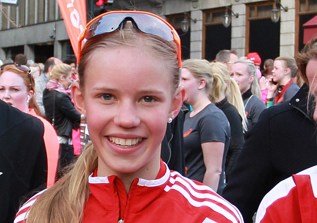 13 år gamle Pernille Karlsen Antonsen var først i mål av 2272 damer på 5 kilometeren i KK-mila. (Arkivfoto: Kjell Vigestad)