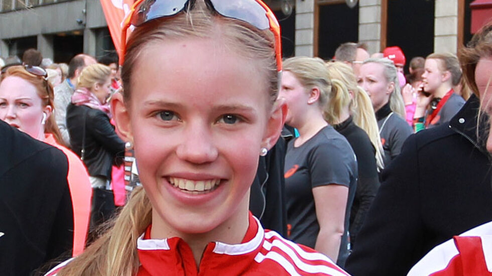 13 år gamle Pernille Karlsen Antonsen var først i mål av 2272 damer på 5 kilometeren i KK-mila. (Arkivfoto: Kjell Vigestad)