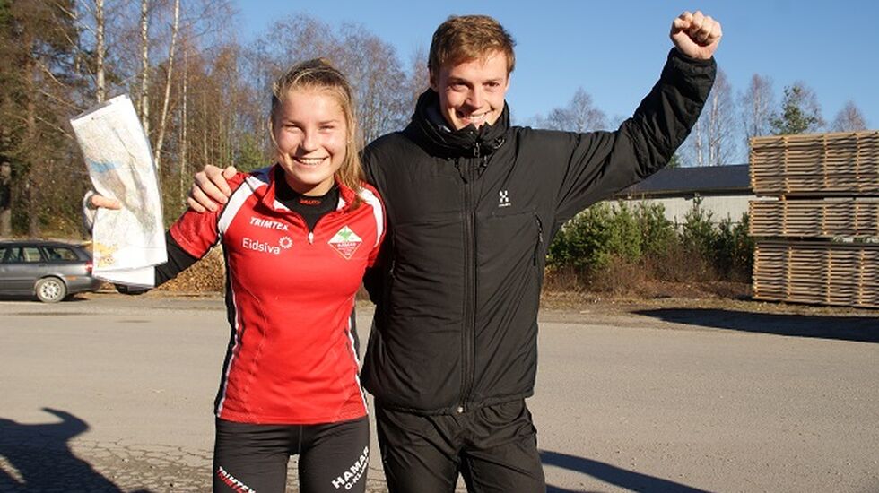 Vinnere av Huldertrampen: Annine Lome, Hamar OK og Sindre Rønning, Nydalen SK. (Foto: Stein Arne Negård)
