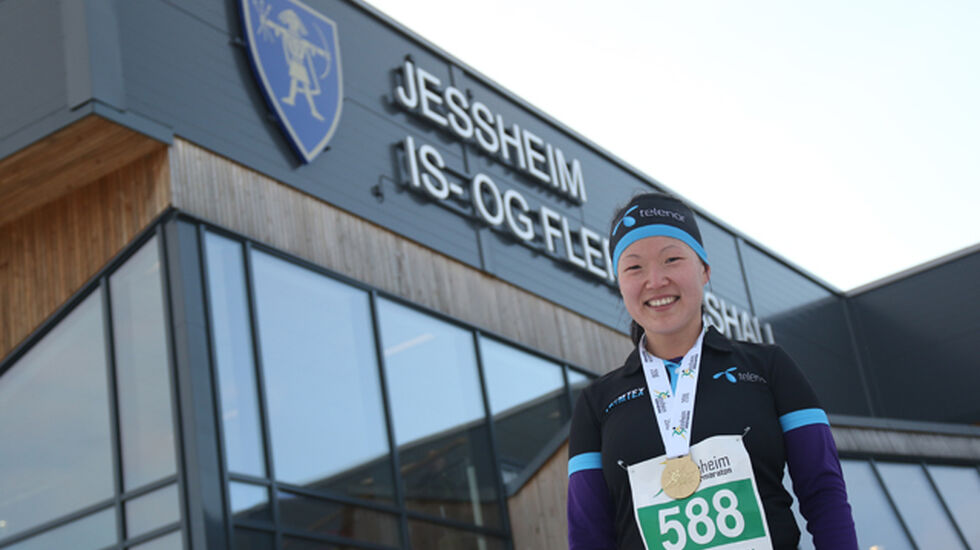 Fornøyd: Solfrid Haugen kjente virkelig på godfølelsen under Jessheim Vintermaraton i går. Foto: Marianne Røhme