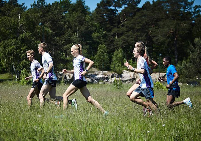 Kristiansand Løpeklubb tester løypa til Nordisk Mesterskap i sommer. Nå er det ikke like grønt og de fleste deltakerne velger å løpe med piggsko. (Foto: arrangøren)