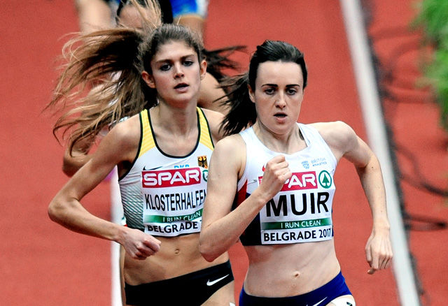 Unge Konstanze Klosterhalfen gav favoritten Laura Muir overraskende sterk motstand. (Foto: Mark Shearman) Unge Konstanze Klosterhalfen gav favoritten Laura Muir overraskende sterk motstand. (Foto: Mark Shearman)