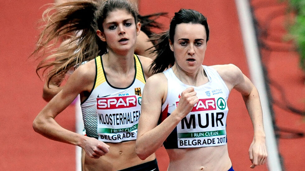 Unge Konstanze Klosterhalfen gav favoritten Laura Muir overraskende sterk motstand. (Foto: Mark Shearman) 