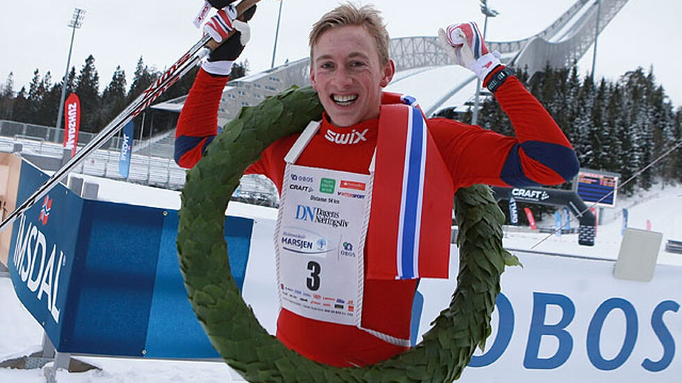 Nr. 1: Even Brøndbo Dahl ble vinner av den 41. Holmenkollmarsjen. (Foto: Kjell Vigestad)