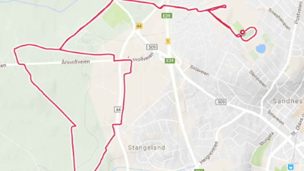 Den kontrollmålte 10 KM- løypa i Sandnesløpet.
