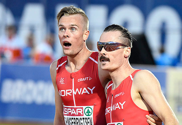 Denne gangen vil Filip (til venstre) og Henrik Ingebrigtsen lÃ¸pe i hvert sitt heat. PÃ¥ bildet ser vi dem juble sammen etter gull og bronse pÃ¥ 1500 meteren i EM i fjor. (Foto: BjÃ¸rn Johannessen)