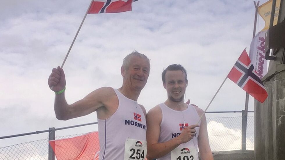 Per Gunnar Kvenseth og Nikolai Vogt-Andersen Kvenseth har nådd toppen på verdens hardeste trappeløp i Sveits.